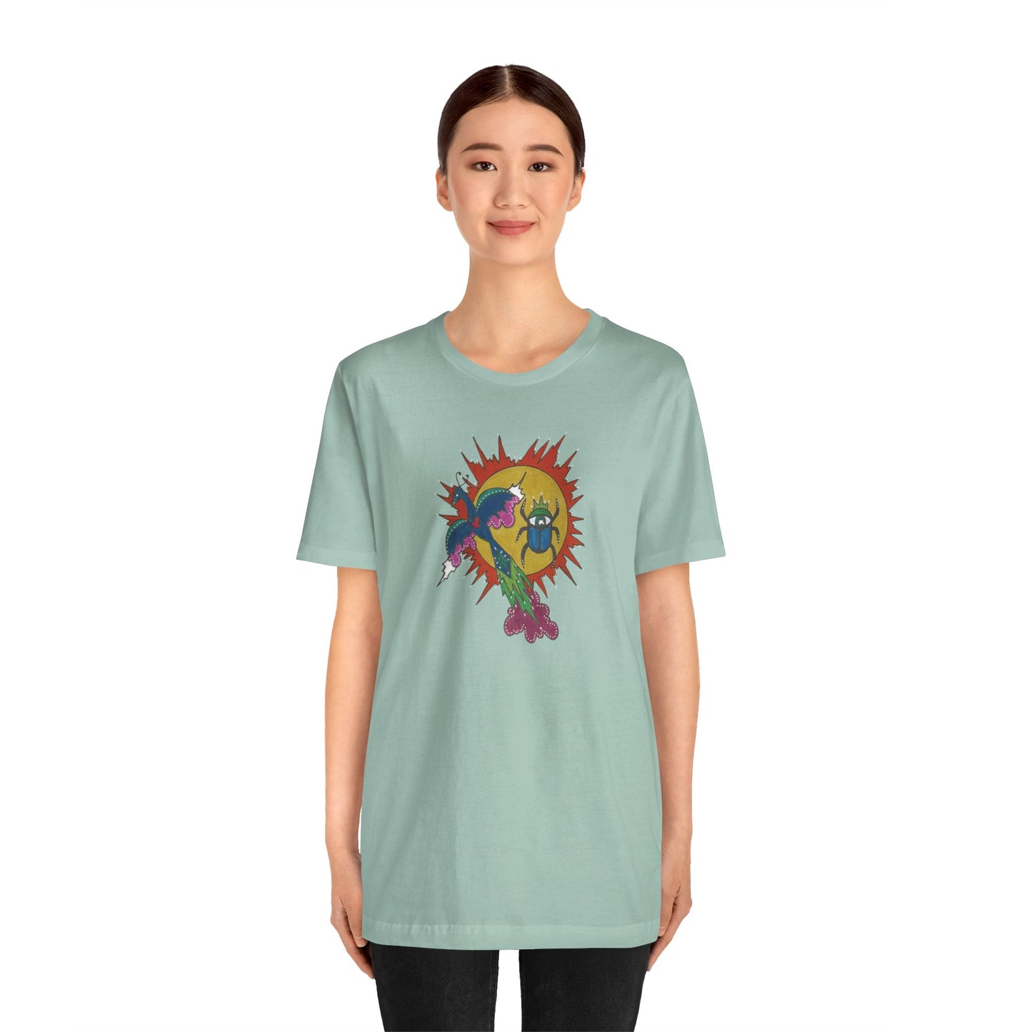 Integrate to Radiate Tee | Symbolic Solar Scarab Comic Art Shirt (Unisex)