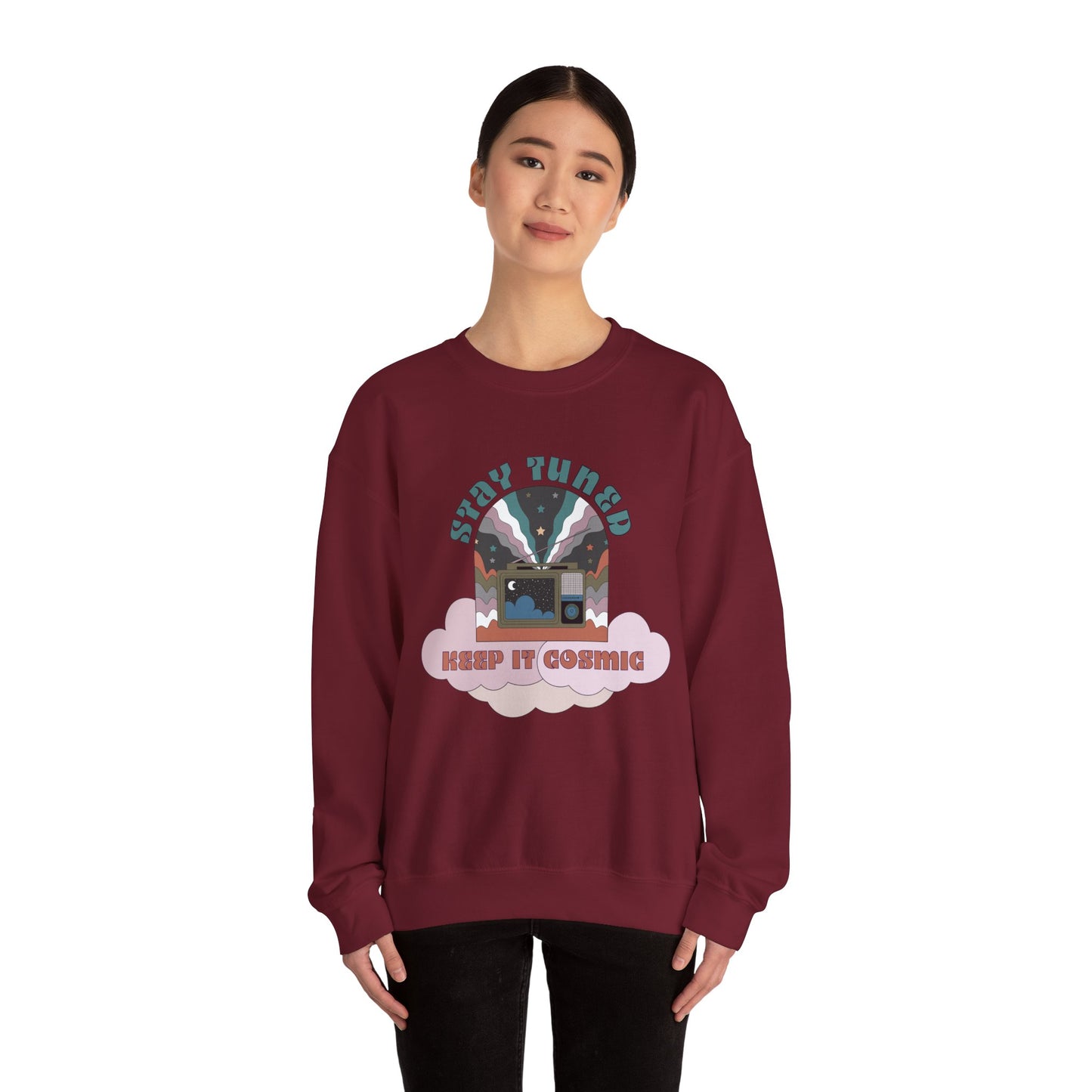 Stay Tuned Cosmic Retro Sweatshirt - Earthglow Celestial Crewneck