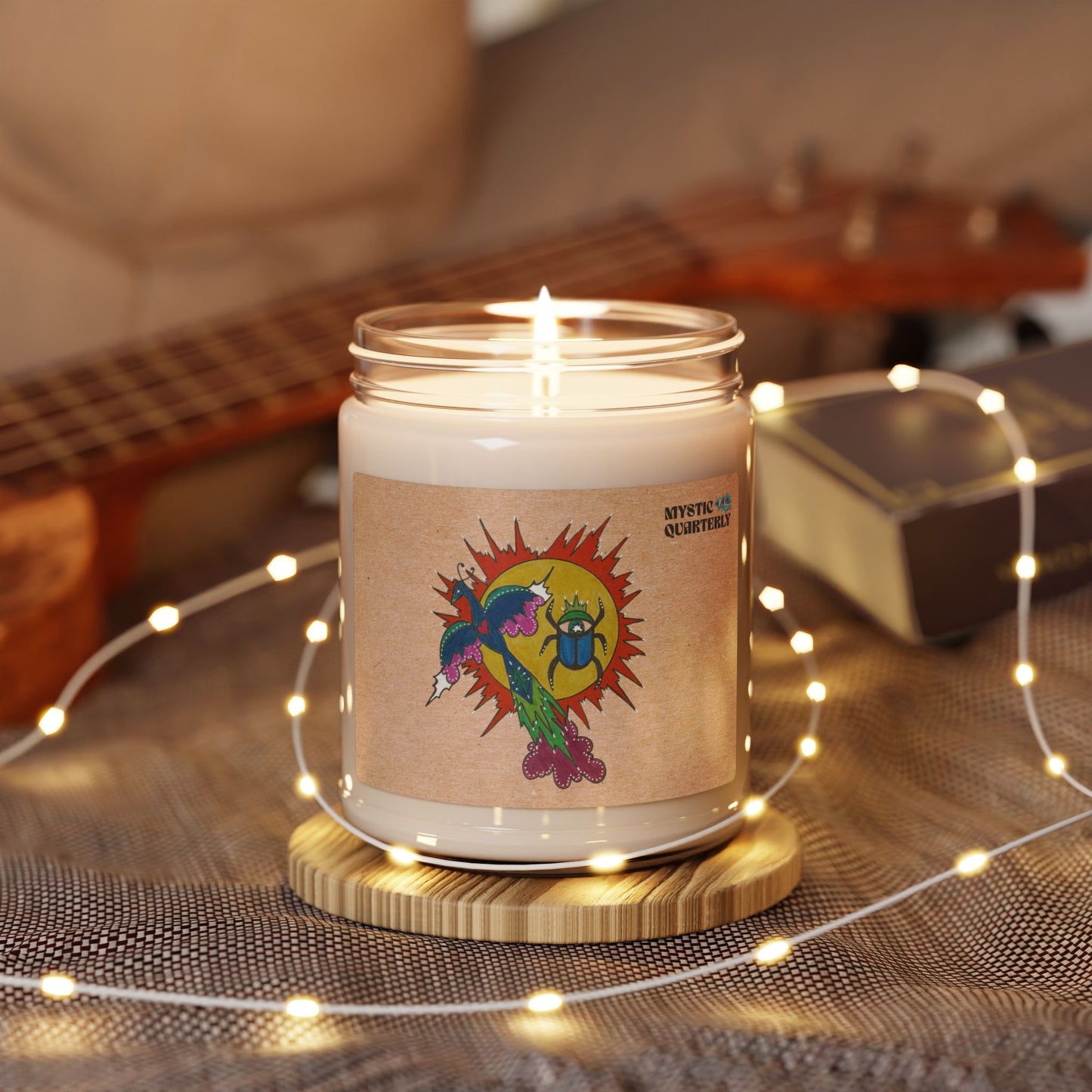Integrate to Radiate Cosmic Candle | Symbolic Solar Scarab and Peacock Ritual Candle