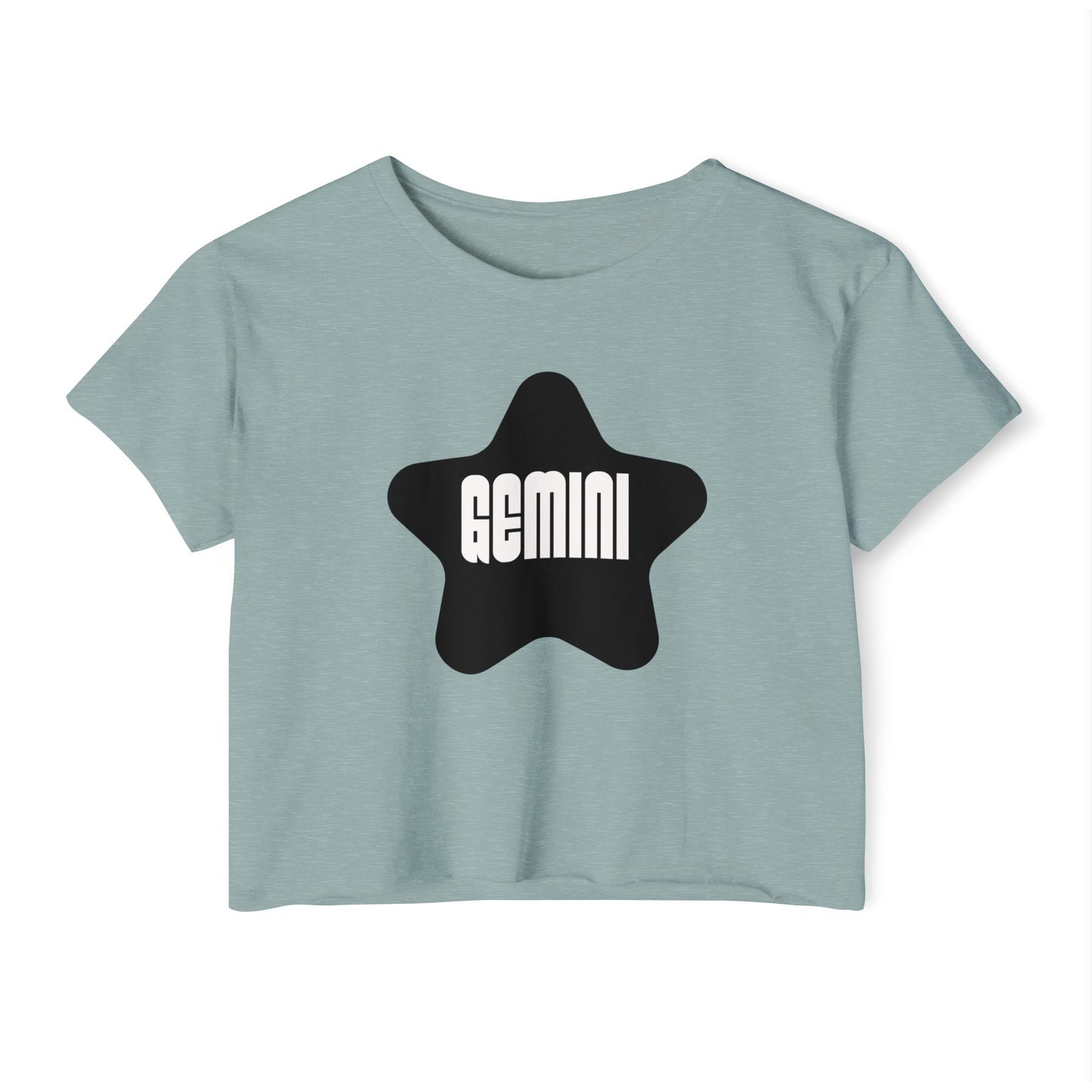 Gemini Black Star Crop Top – Retro Zodiac Tee