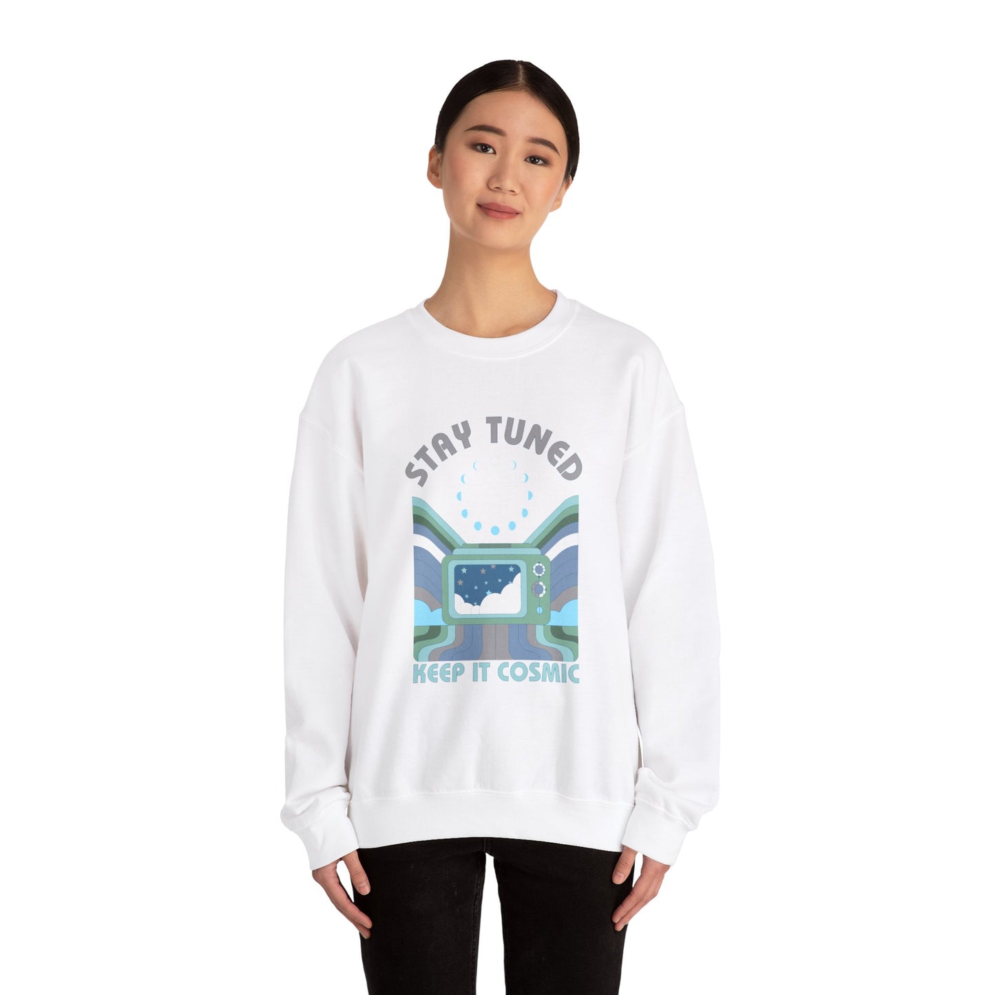 Stay Tuned Moon Phase Retro Sweatshirt - Earthglow Celestial Crewneck