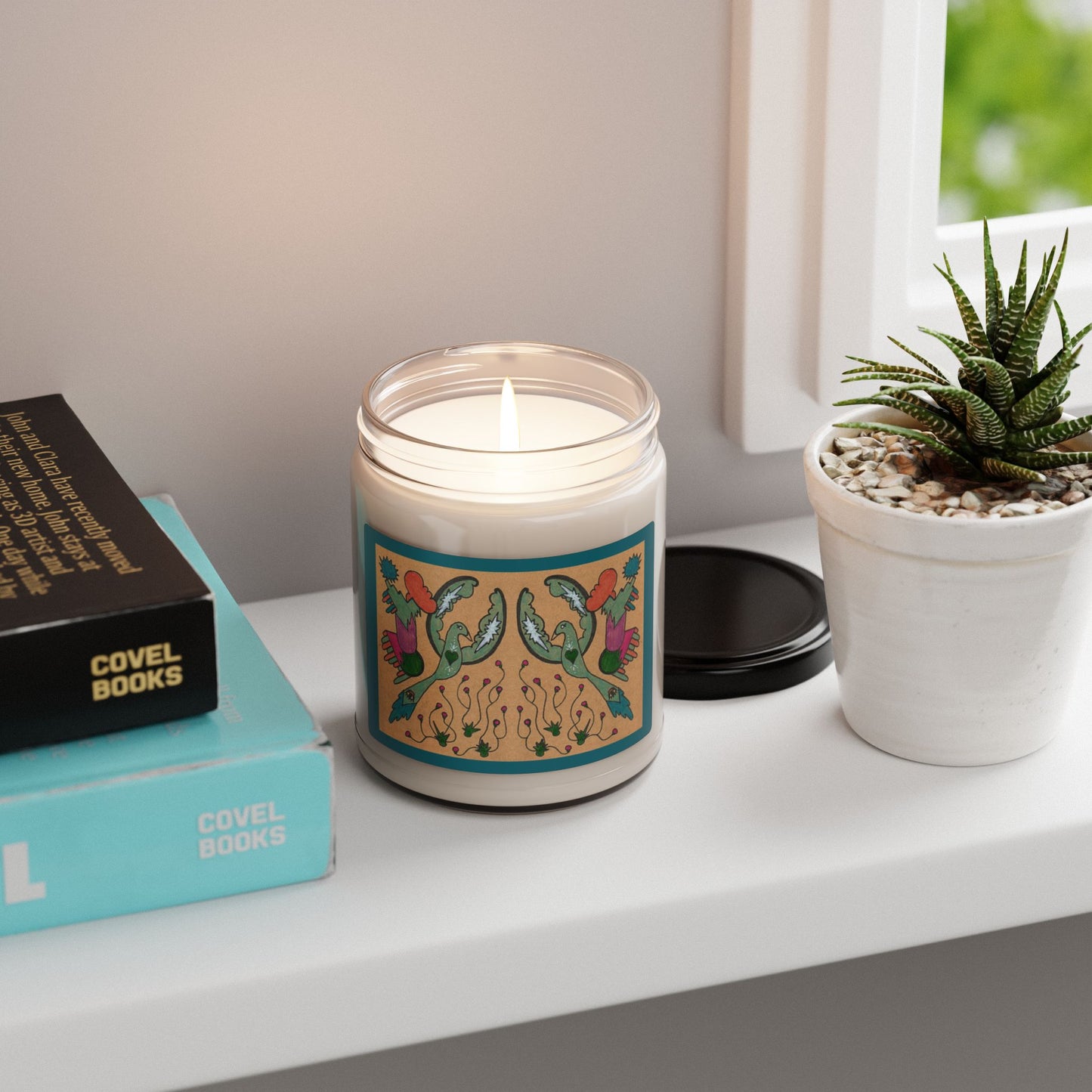 Colorful Cosmic Twin Bird Illustration Ritual Candle