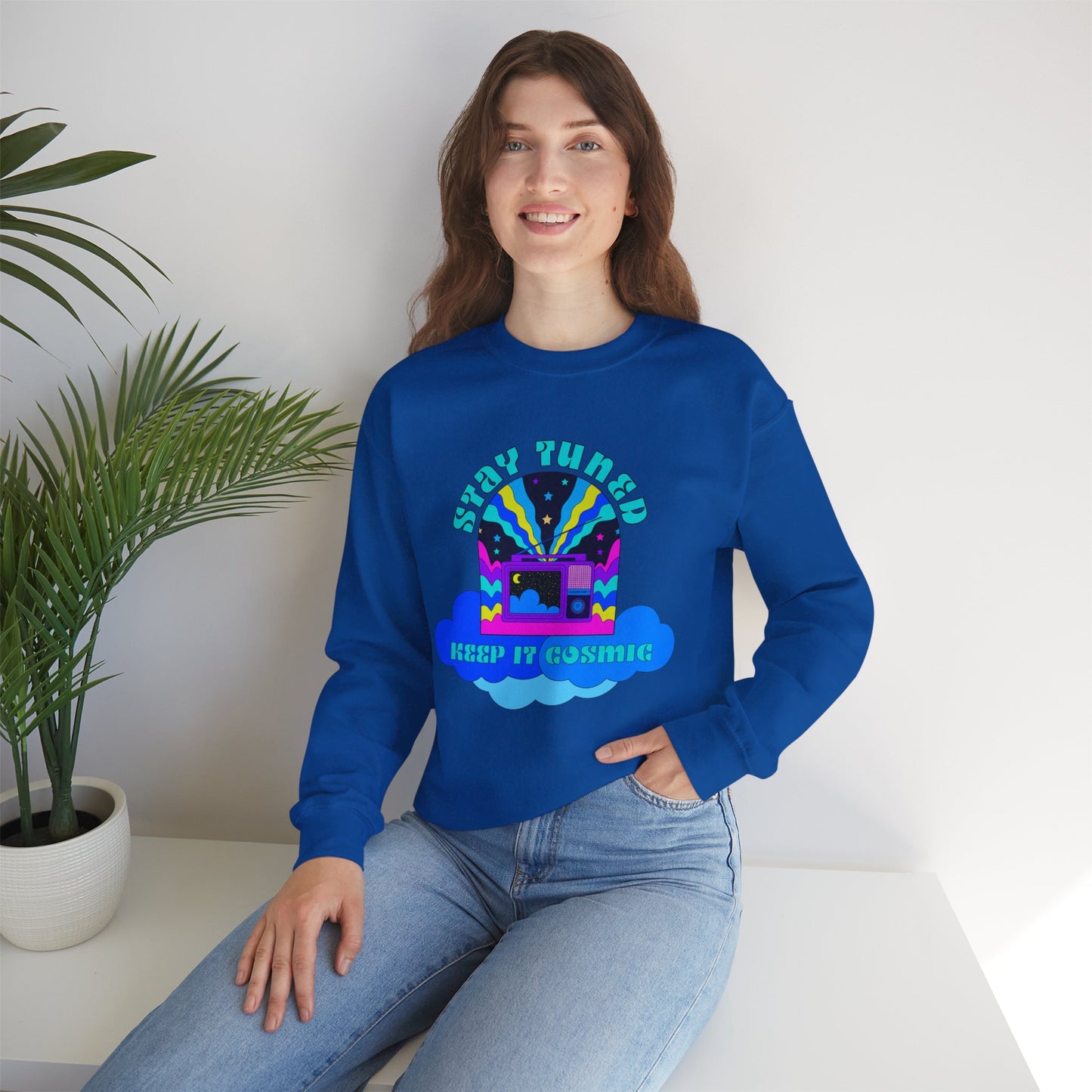Stay Tuned Cosmic Retro Sweatshirt - Dayglow Celestial Crewneck