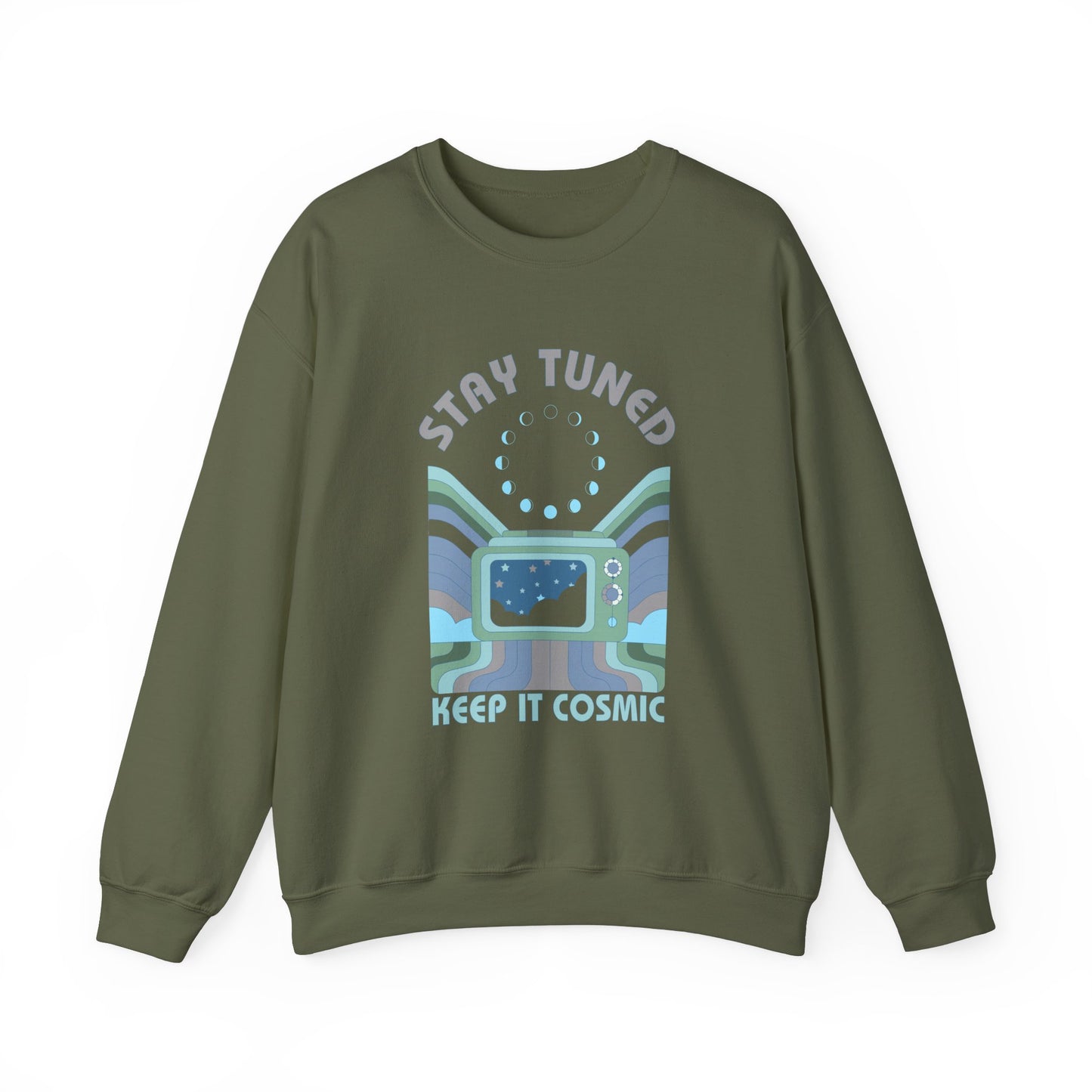 Stay Tuned Moon Phase Retro Sweatshirt - Earthglow Celestial Crewneck