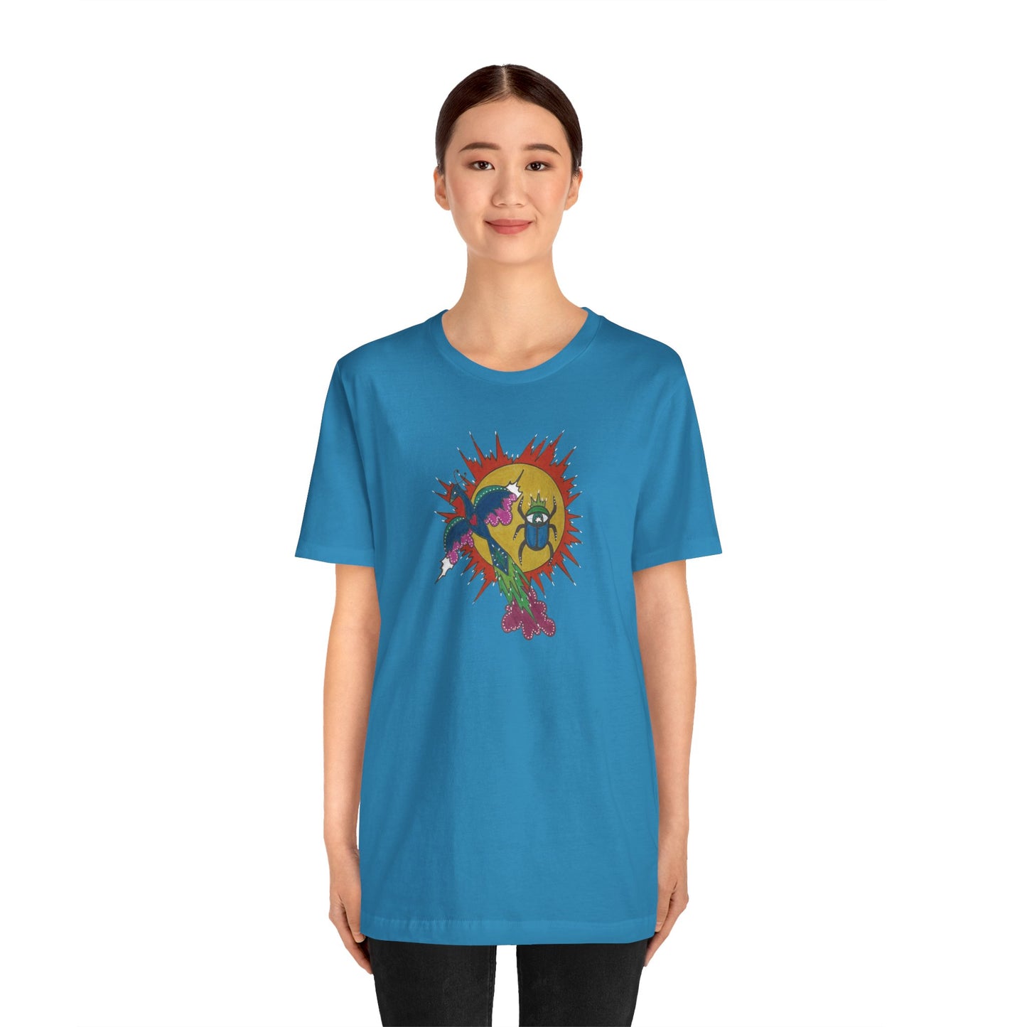 Integrate to Radiate Tee | Symbolic Solar Scarab Comic Art Shirt (Unisex)