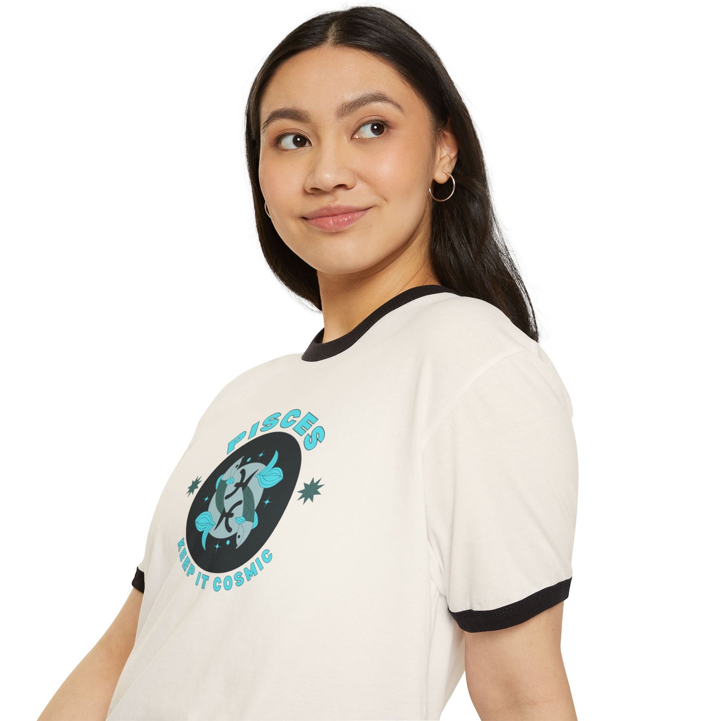 Keep it Cosmic Retro Ringer Tee — Pisces Zodiac | Model 3