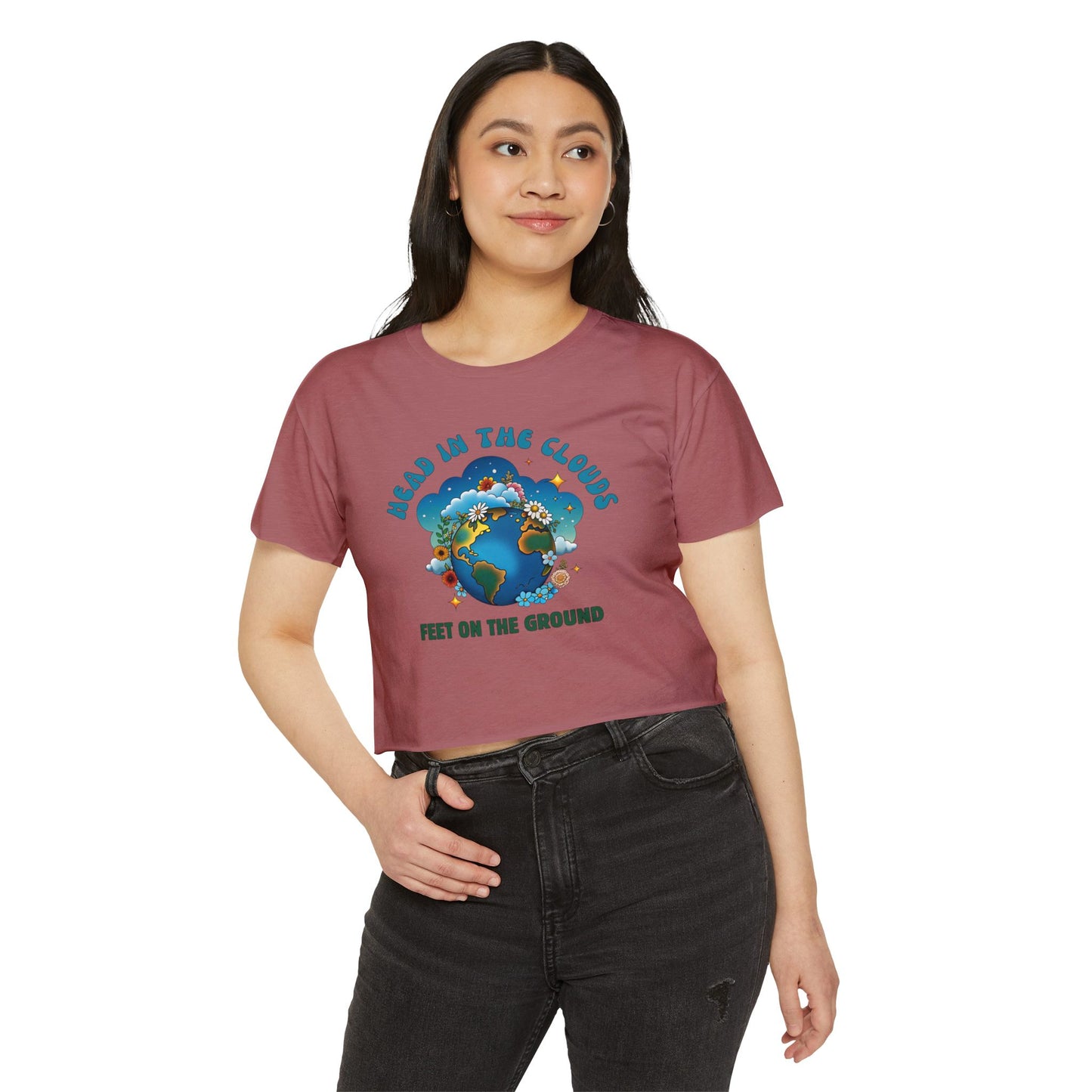 Grounded Dreamer Crop Top - Retro Earth Lover Tee