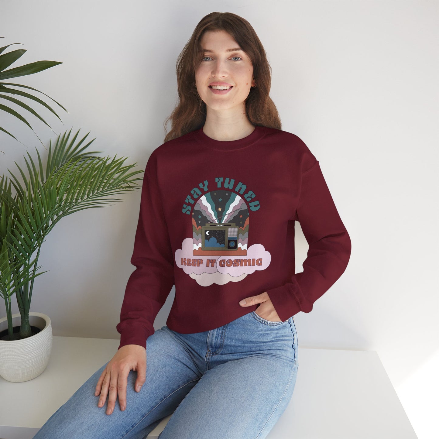 Stay Tuned Cosmic Retro Sweatshirt - Earthglow Celestial Crewneck