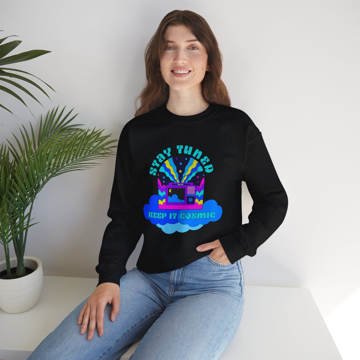 Stay Tuned Cosmic Retro Sweatshirt - Dayglow Celestial Crewneck