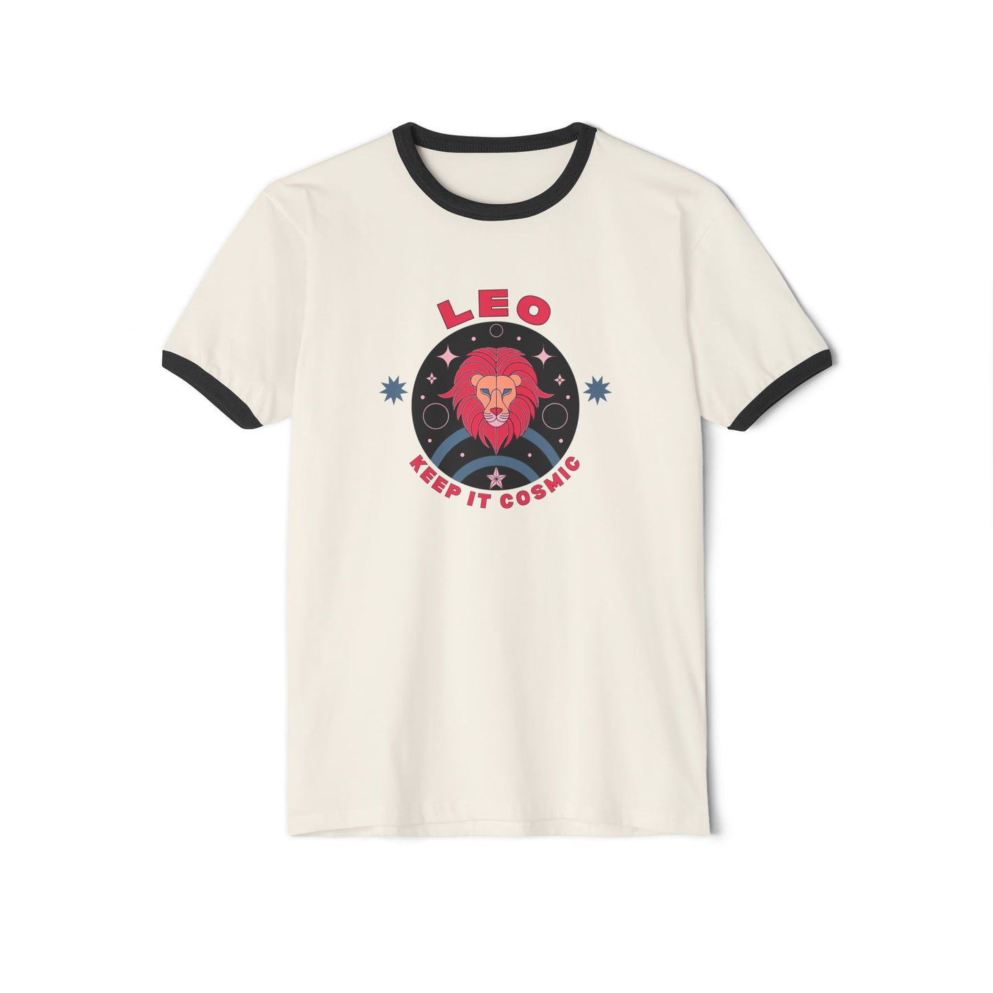 Keep it Cosmic Retro Ringer Tee — Leo Zodiac | Front Flat Lay