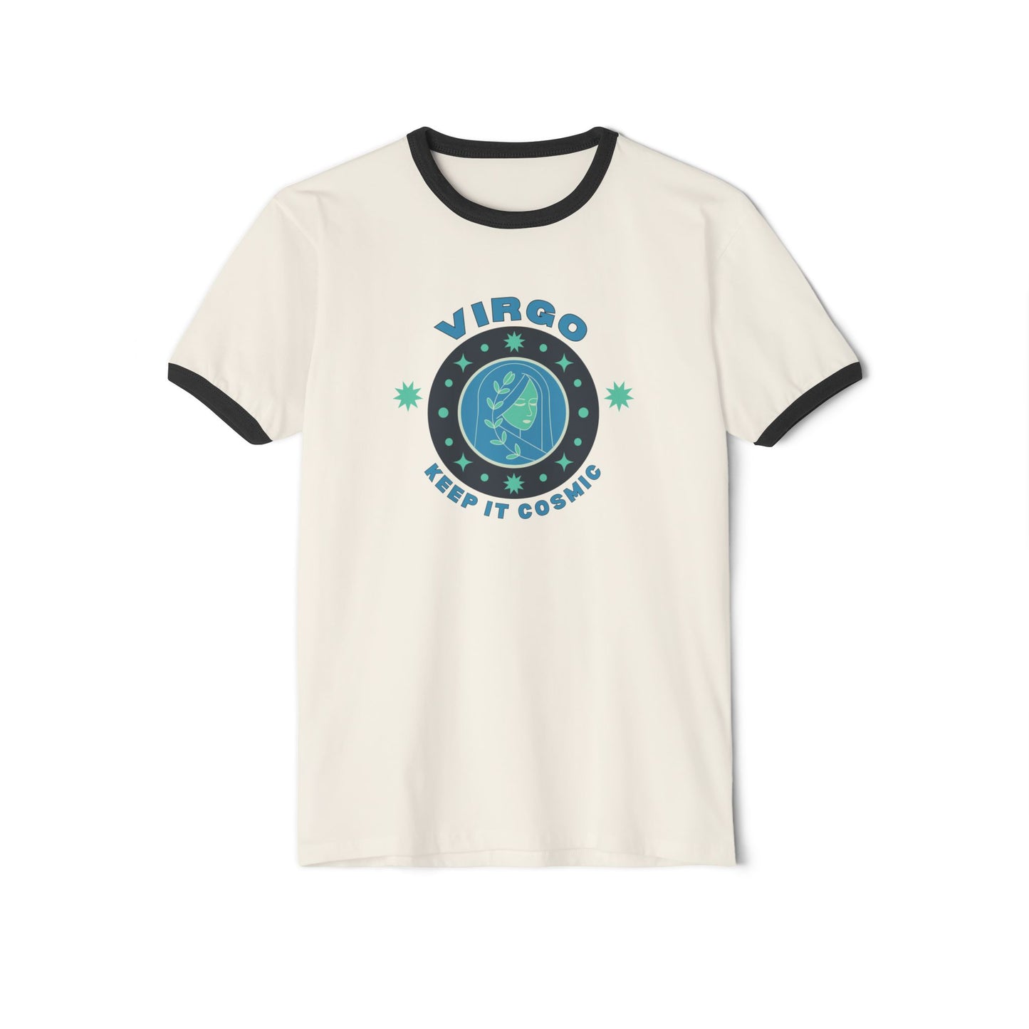 Keep it Cosmic Retro Ringer Tee — Virgo Zodiac | Front Flat Lay