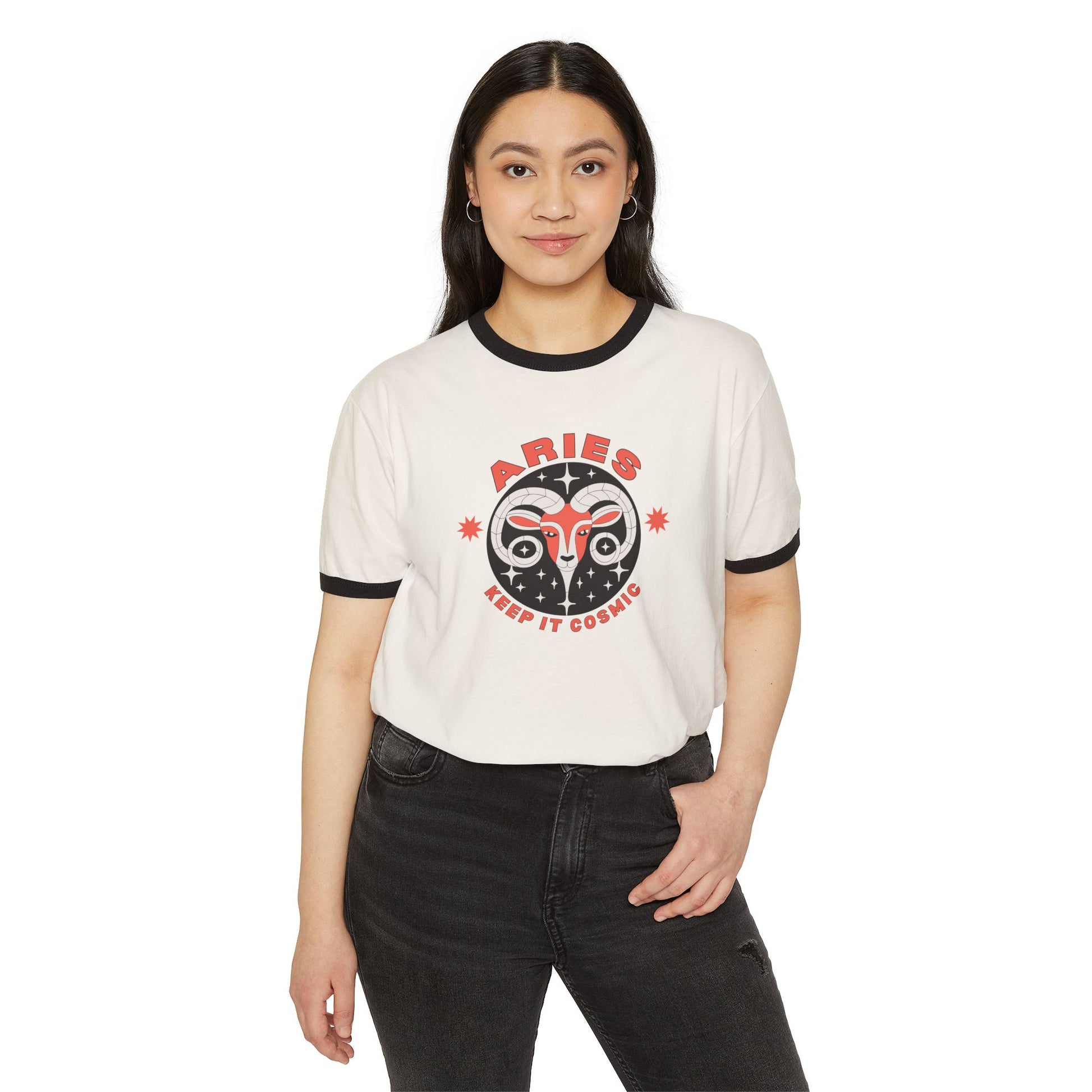 Keep it Cosmic Retro Ringer Tee — Aries Zodiac | Model 1