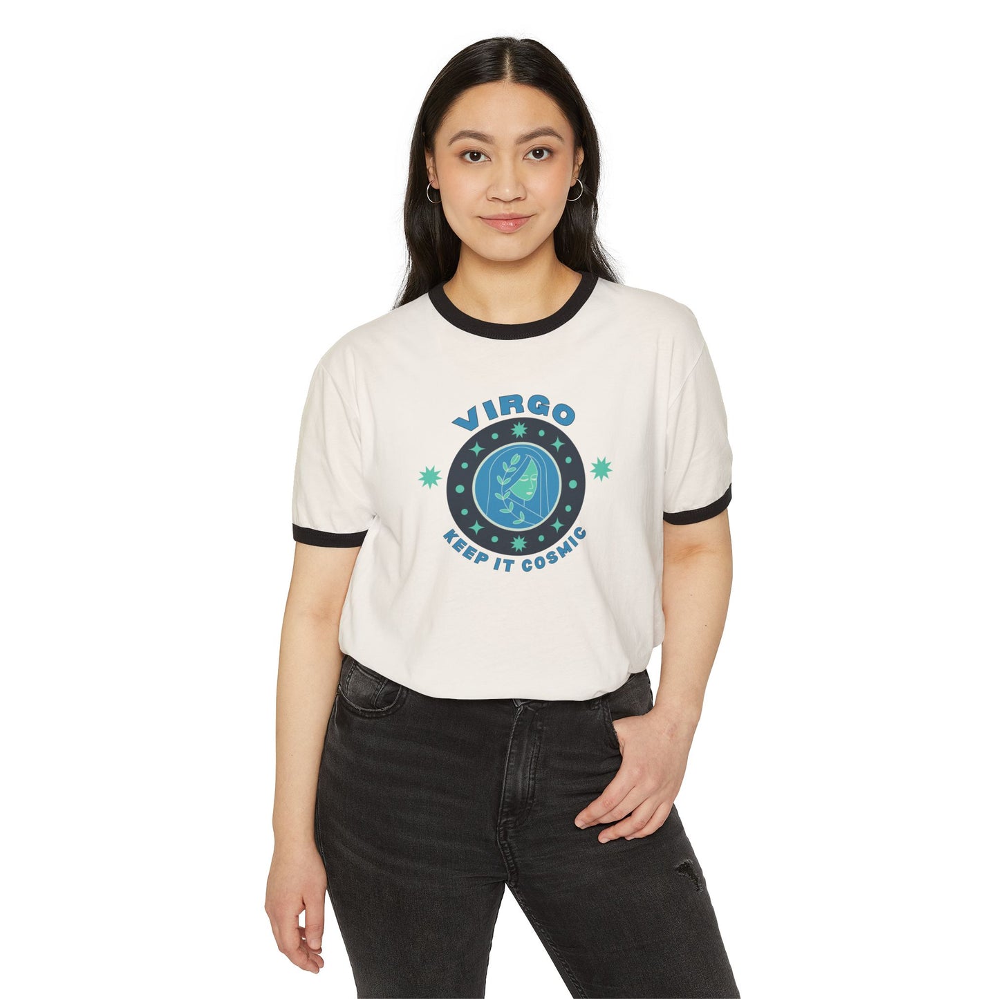Keep it Cosmic Retro Ringer Tee — Virgo Zodiac | Model 1