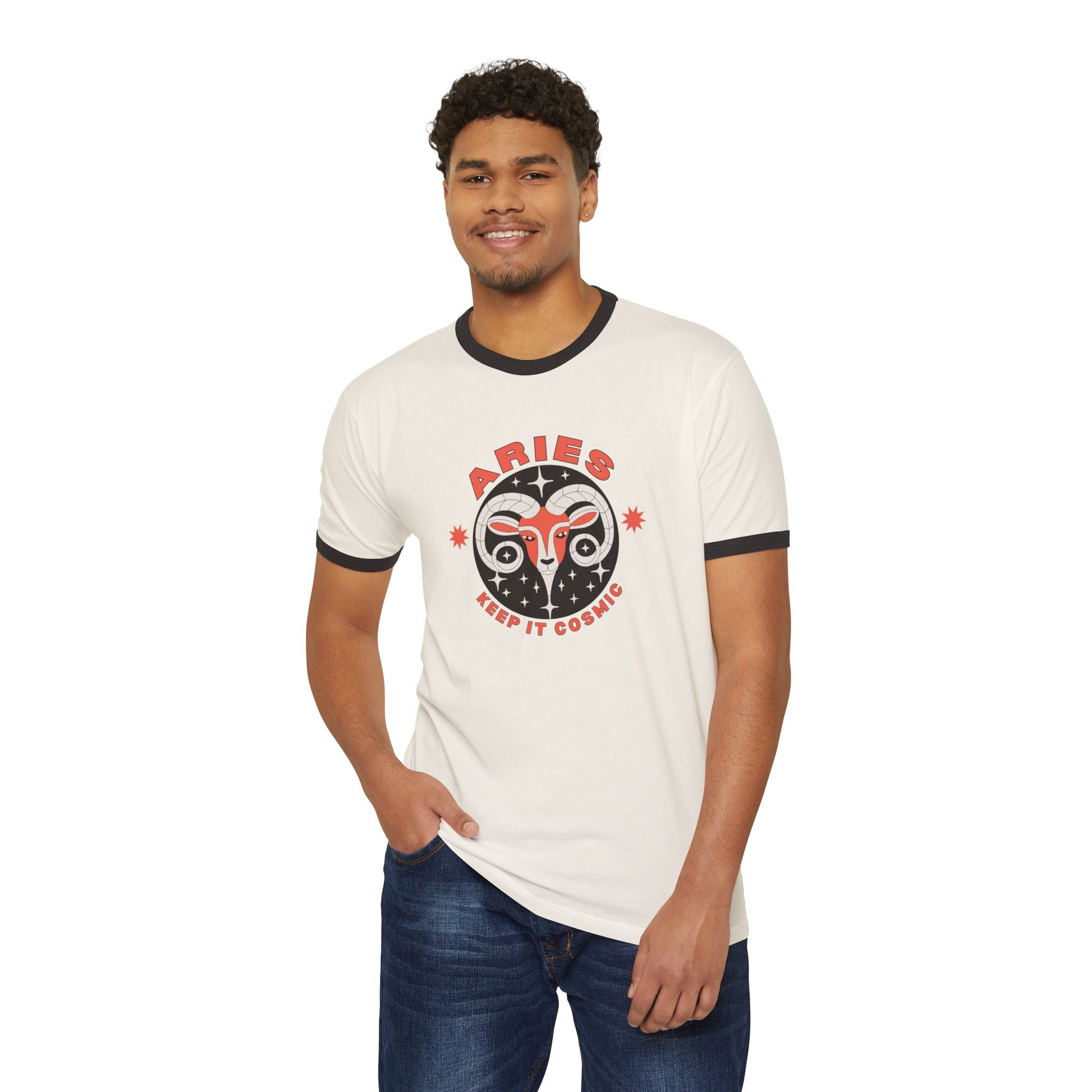 Keep it Cosmic Retro Ringer Tee — Aries Zodiac | Model 2