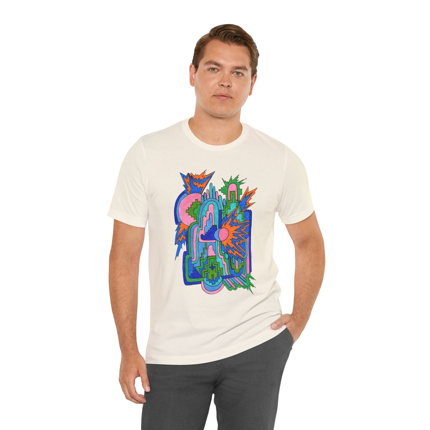 Cosmic Pulse Moon Drop Tee in Natural — Mystic Quarterly unisex t-shirt featuring intuitive lunar art print design